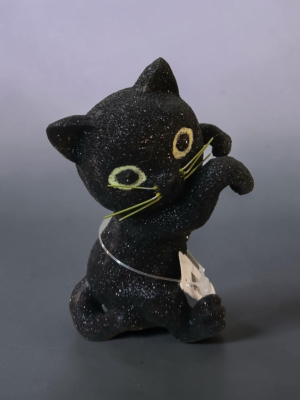 Bath & Body Works Black Glitter Cat Candle Accent with Yellow Accents